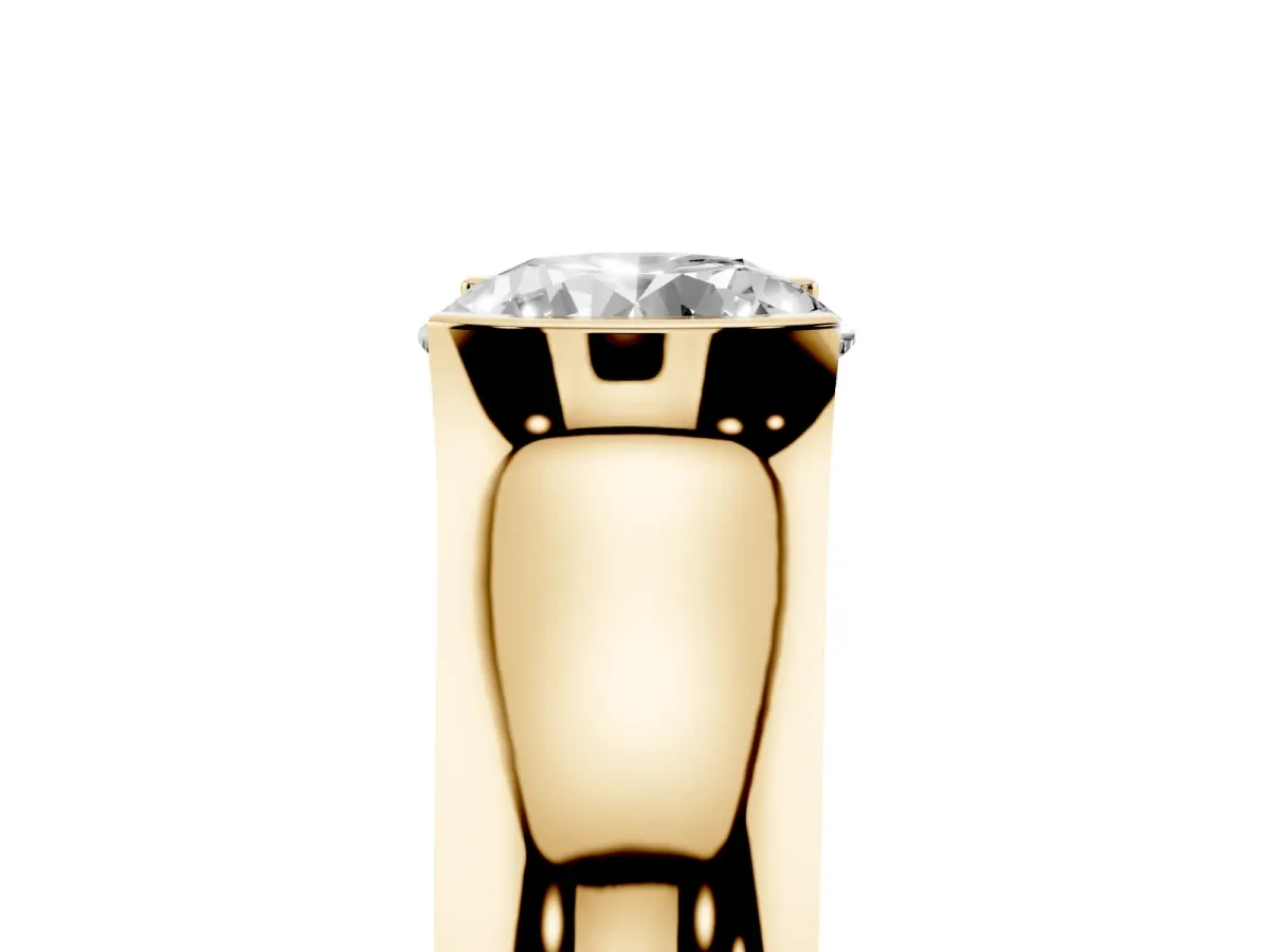 Round Cut Solitaire Bezel Set Diamond Ring with Wide Band Yellow gold