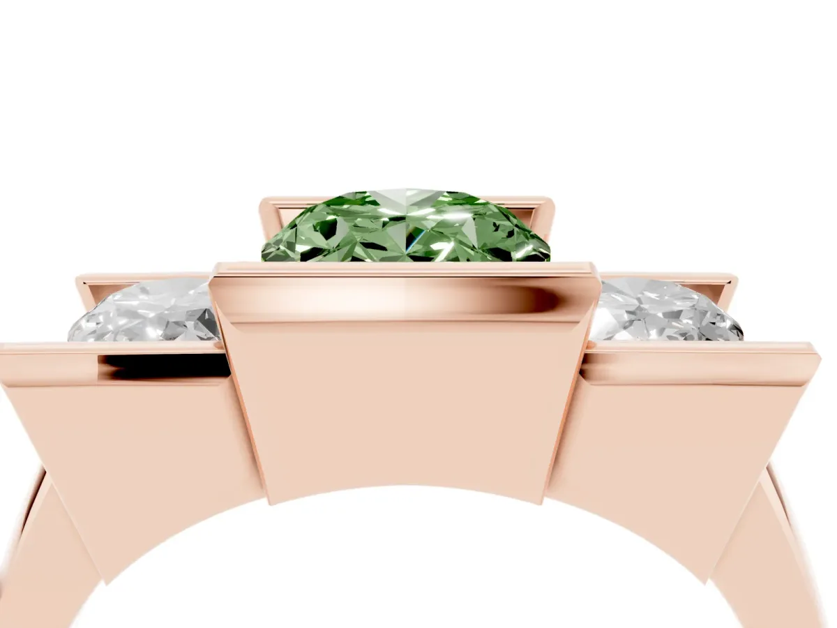 Fancy Green Three Stone Oval Cut Cut Channel Set Diamond Ring Rose gold