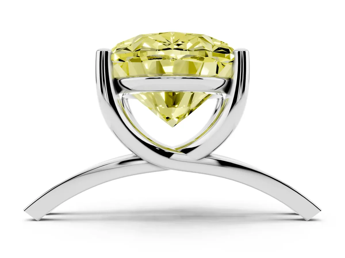 Fancy Yellow Oval Cut Cut Diamond Solitaire Engagement Ring with Tapered Plain Band and Four-Prong Setting Silver