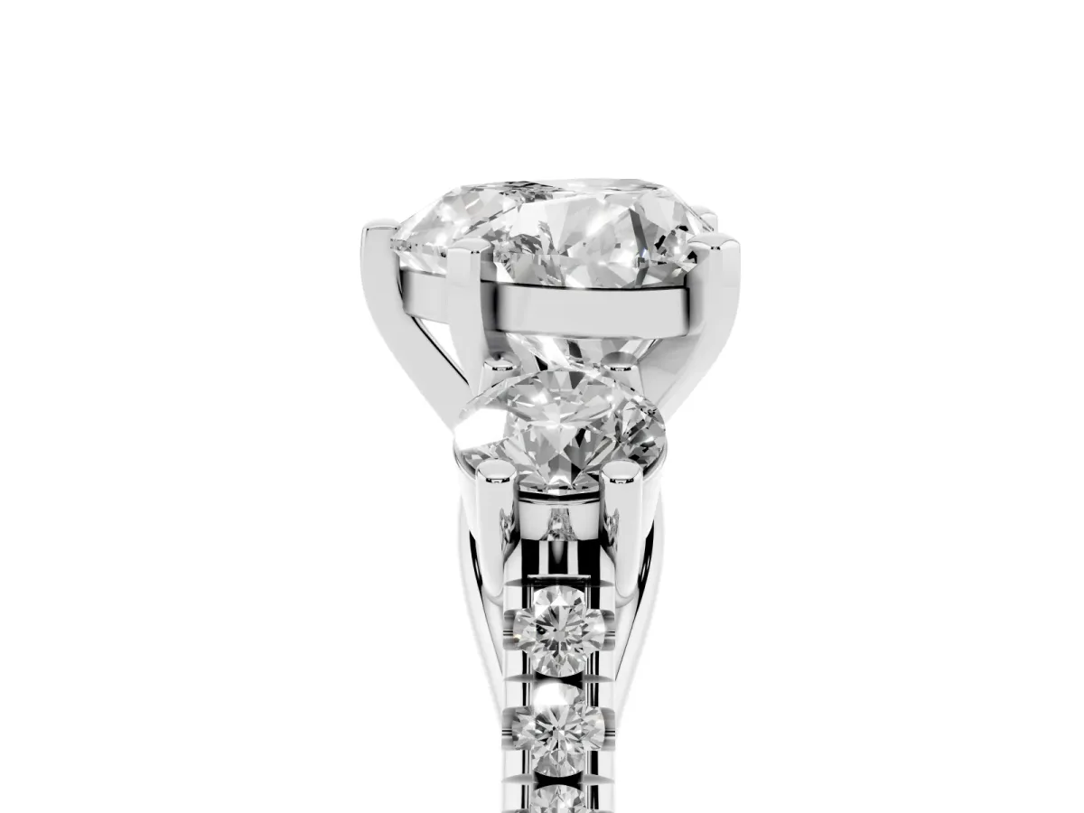 Three-Stone Heart Cut Diamond Pavé Band with Four-Prong Setting Platinum
