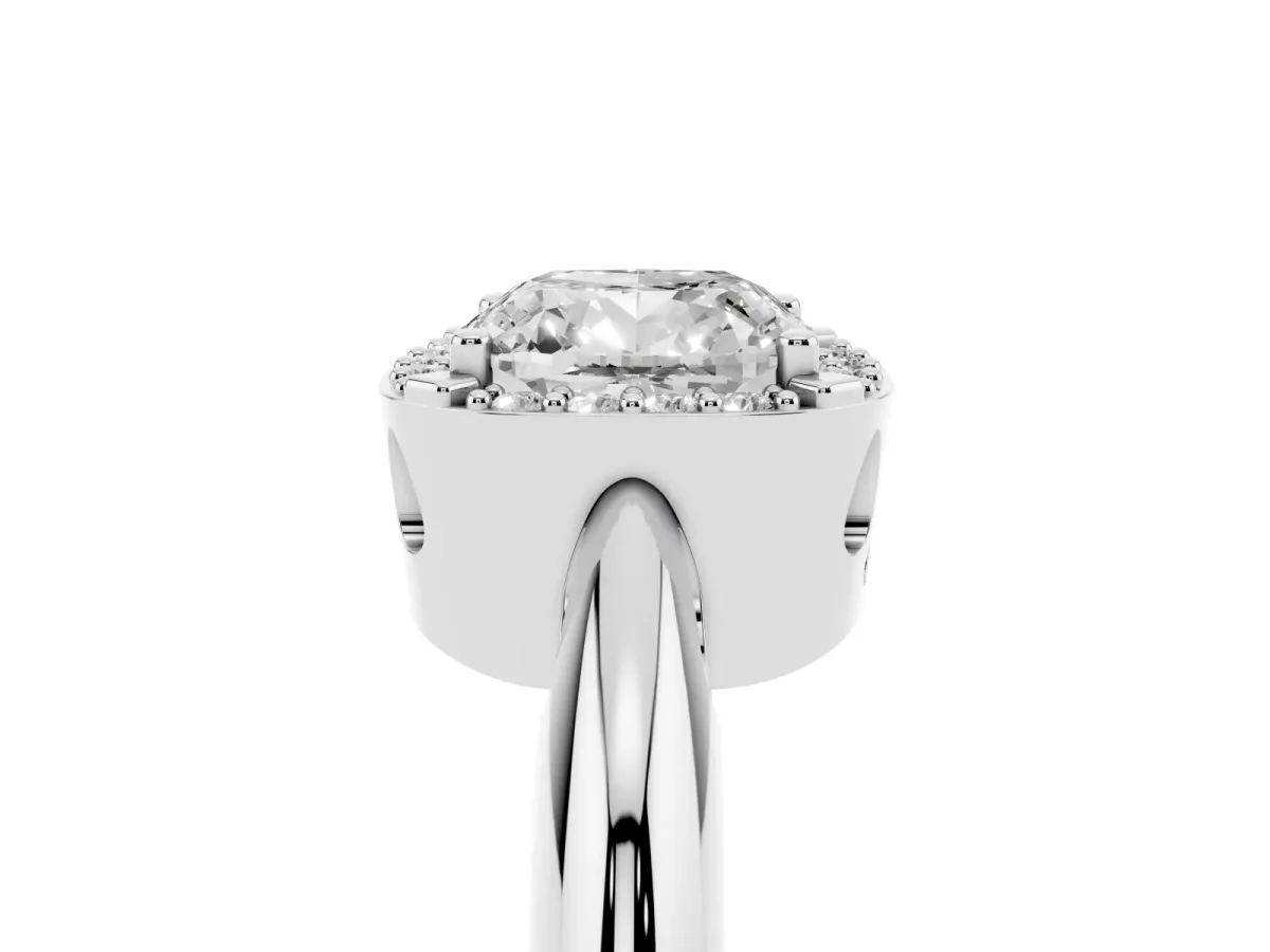 Cushion Cut Cut Diamond Halo Engagement Ring with Split Shank and Four-Prong Setting Silver