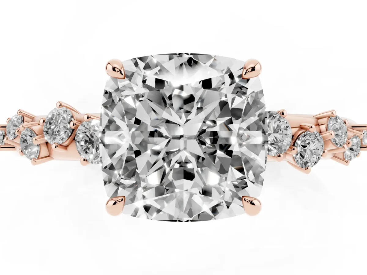 Cushion Cut Diamond Cluster Prong-Set Solitaire Ring Rose gold