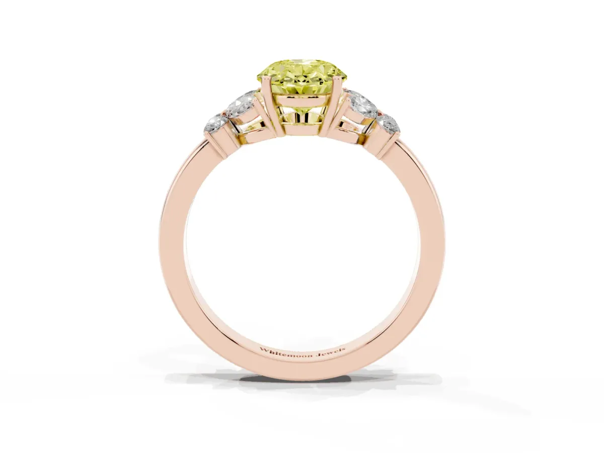 Fancy Yellow Oval Cut Cut Solitaire Floral Diamond Ring with Four-Prong Setting Rose gold