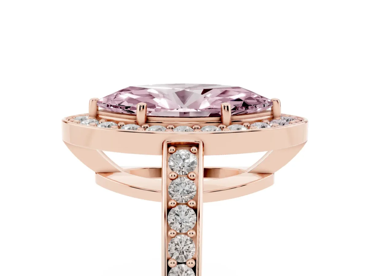 Fancy Pink Marquise Cut Halo Pavé Diamond Engagement Ring with Bezel Setting Rose gold