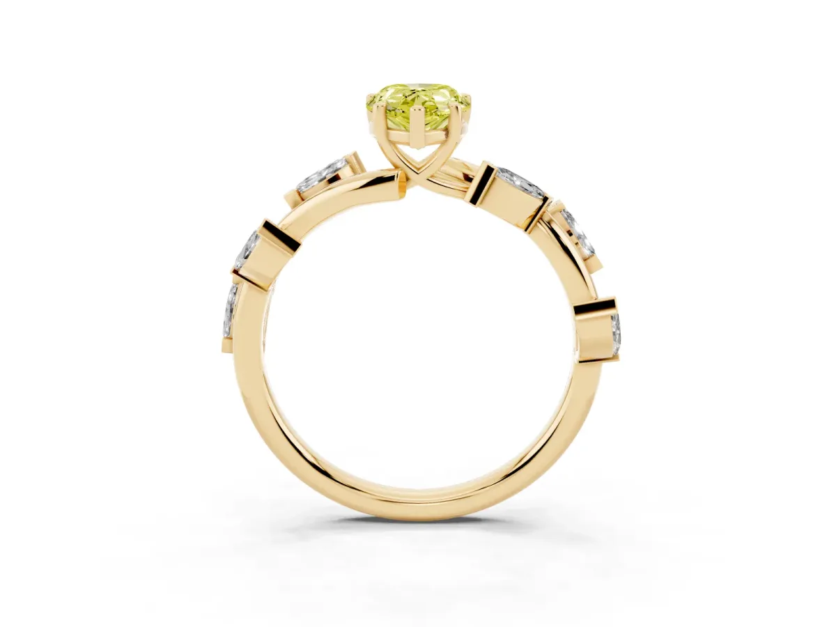 Fancy Yellow Pear Cut Solitaire Twisted Band Marquise Accent Prong Setting Ring Yellow gold