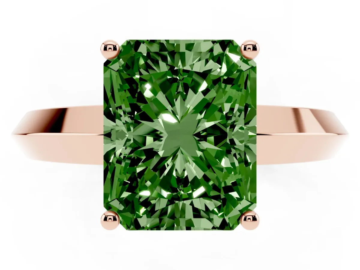 Fancy Green Radiant Cut Cut Solitaire Engagement Ring with Flat Band and Four-Prong Setting Rose gold