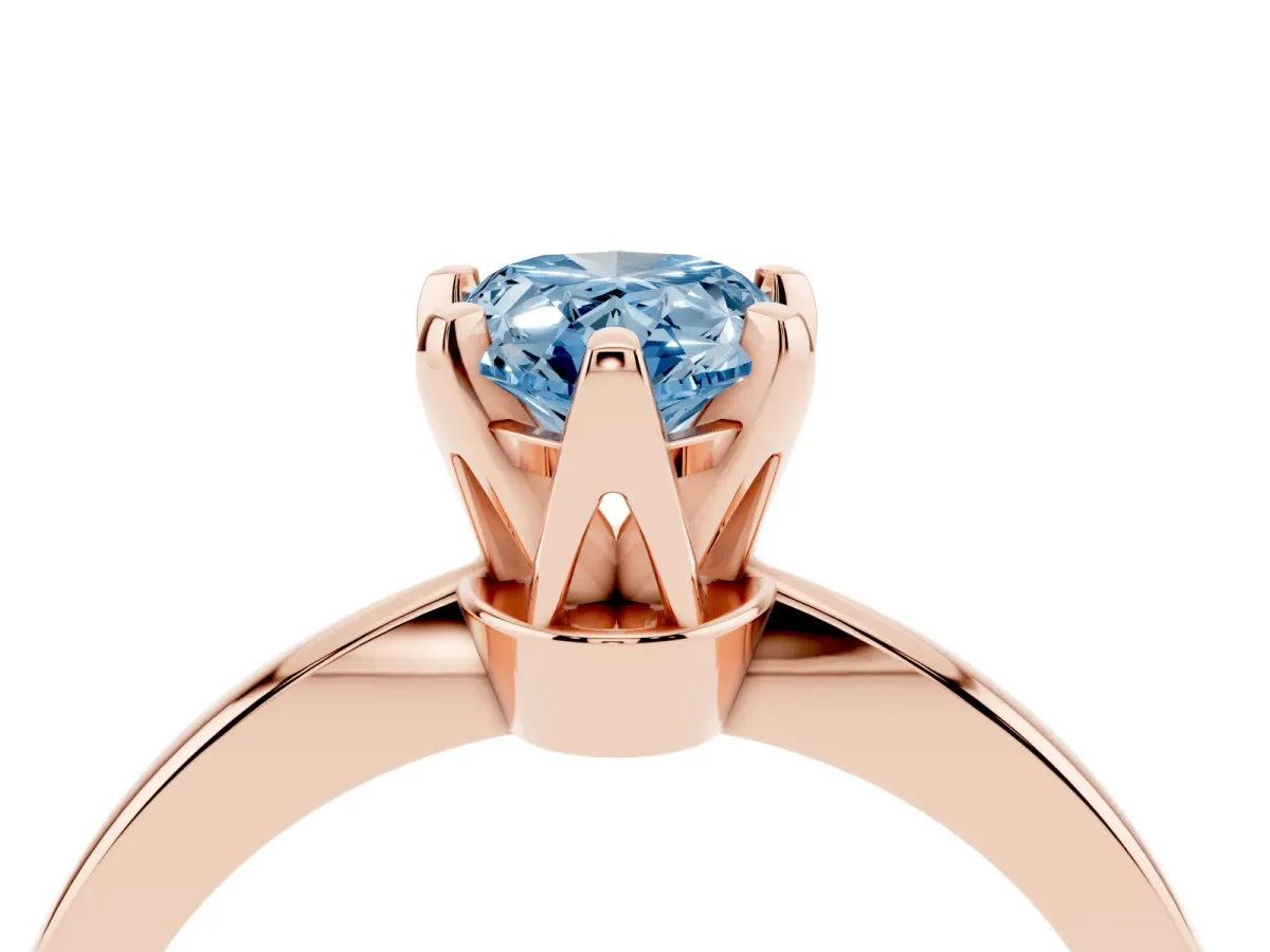 Fancy Blue Pear Cut Solitaire Engagement Ring with Six-Prong Setting and Tapered Band Rose gold
