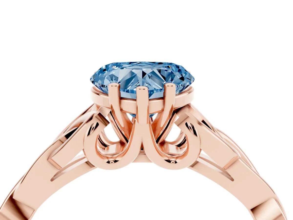 Fancy Blue Heart Cut Diamond Solitaire Engagement Ring with Celtic Knot Band and Four-Prong Setting Rose gold