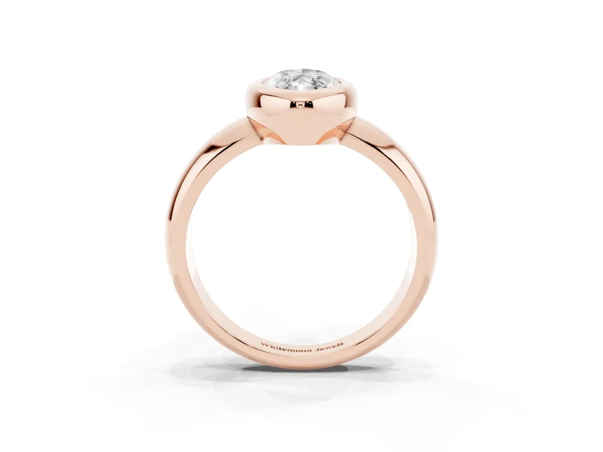 Bezel Set Marquise Cut Solitaire Ring with Wide Band Rose gold