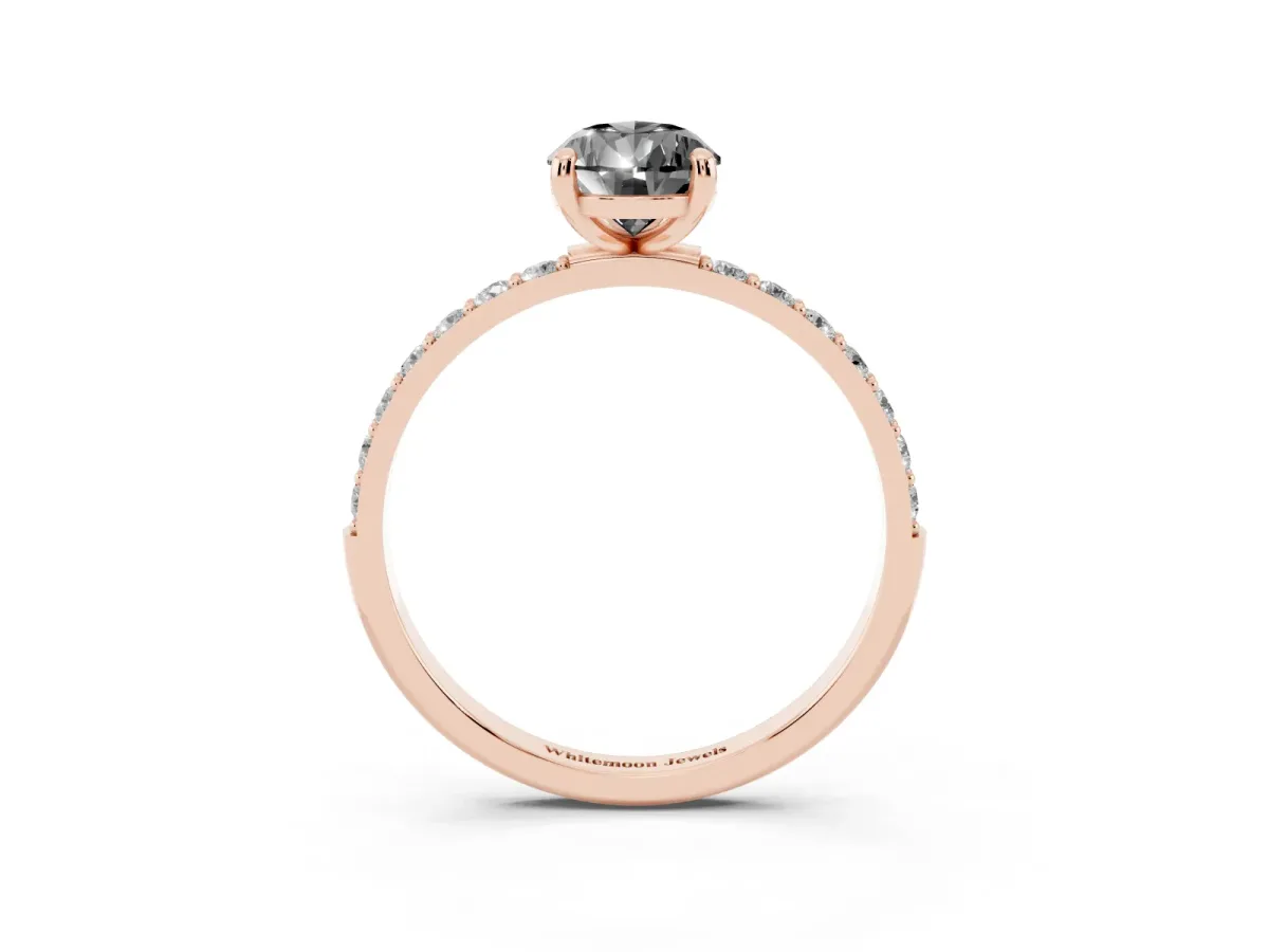 Fancy Black Pear Cut Diamond Solitaire Ring with Round Pavé Band and Prong Setting Rose gold