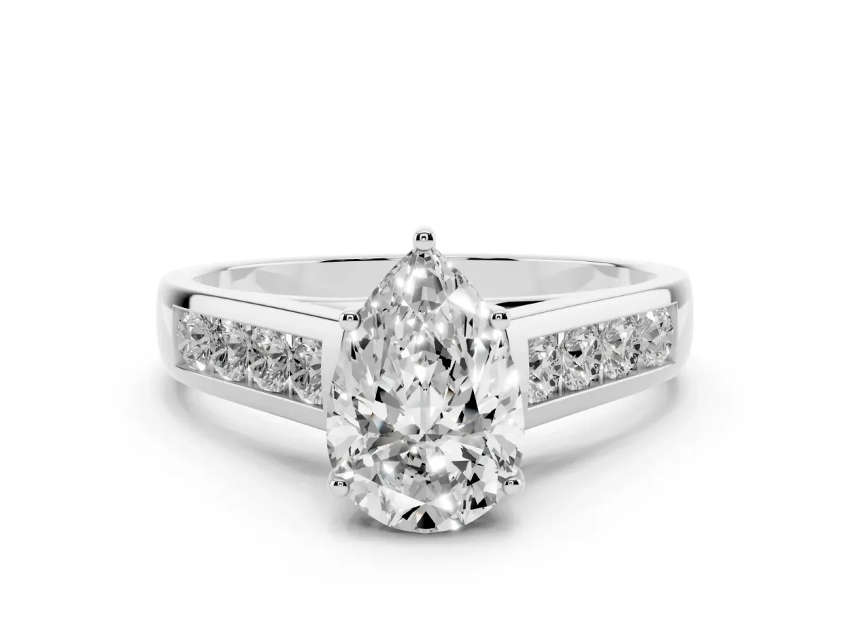 Pear Cut Brilliant Channel-Set Solitaire Ring with Four-Prong Setting Silver