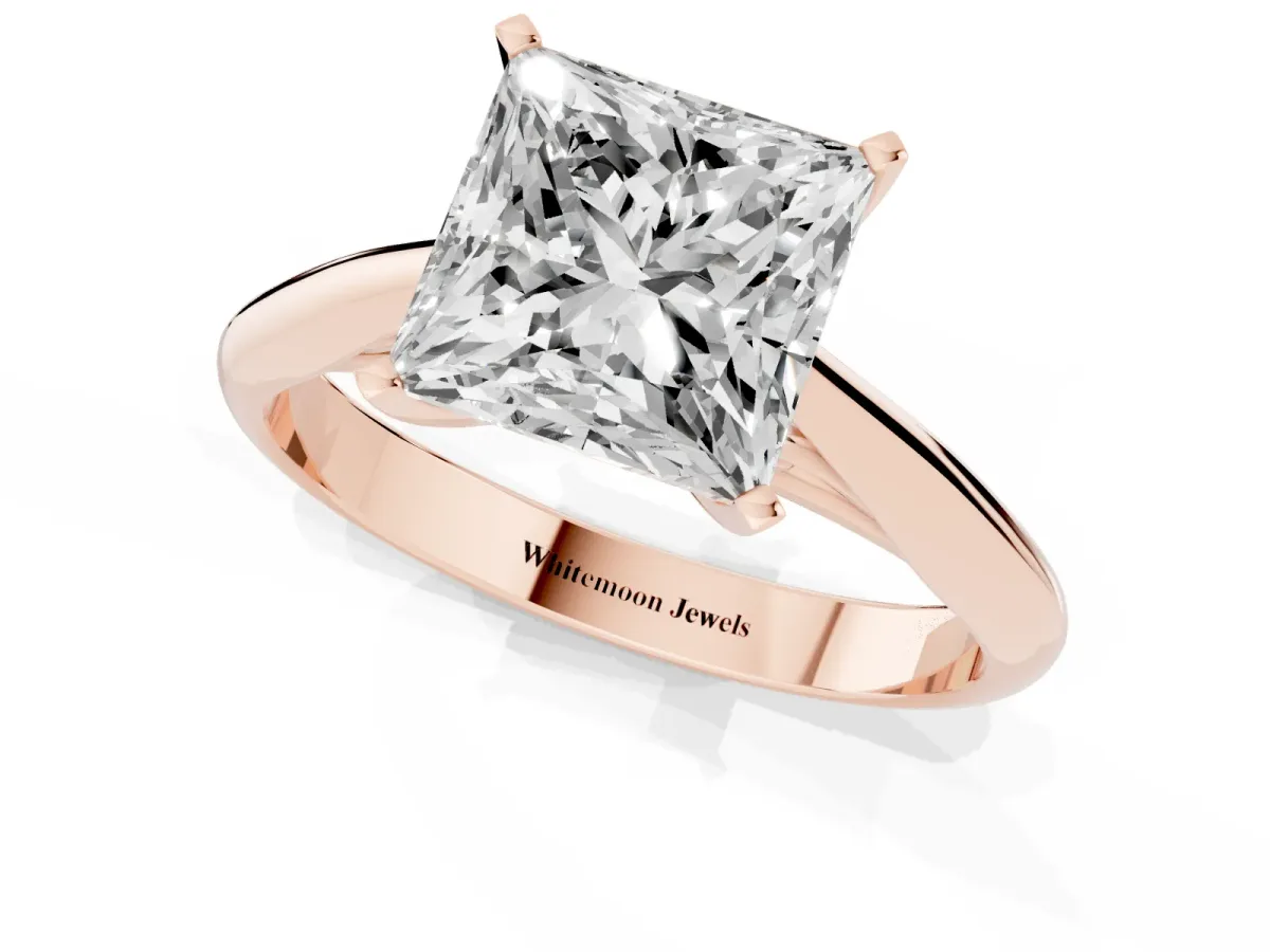 Princess Cut Diamond Solitaire Engagement Ring with Cathedral Setting and Four-Prong Mount Rose gold