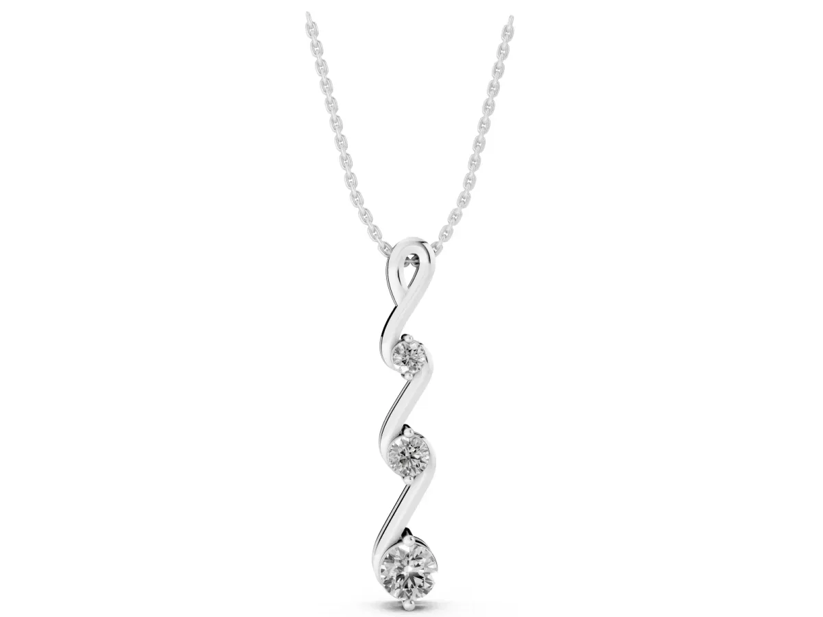 Three-Stone Round Brilliant Prong Set Pendant Silver