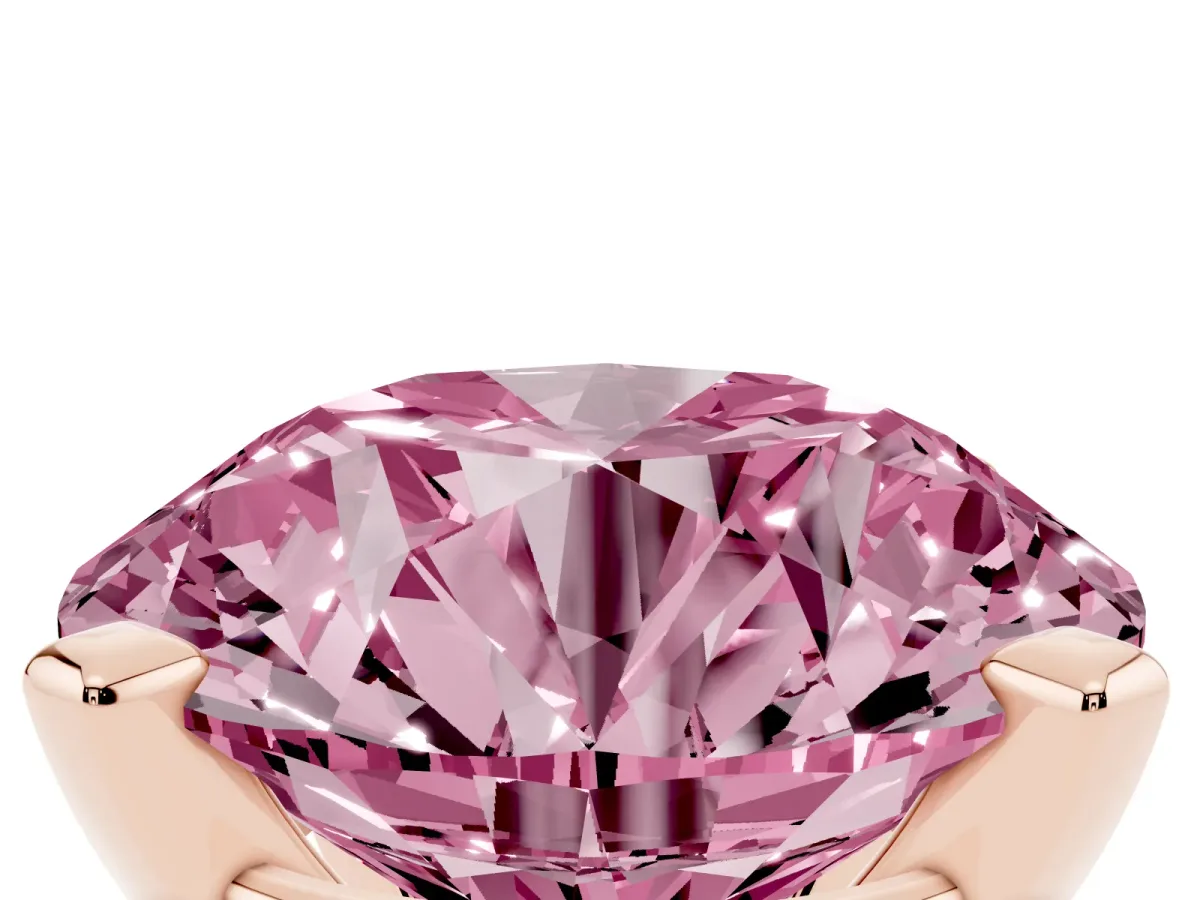 Fancy Pink Round Cut Diamond Solitaire Ring with Prong Setting and Classic Band Rose gold