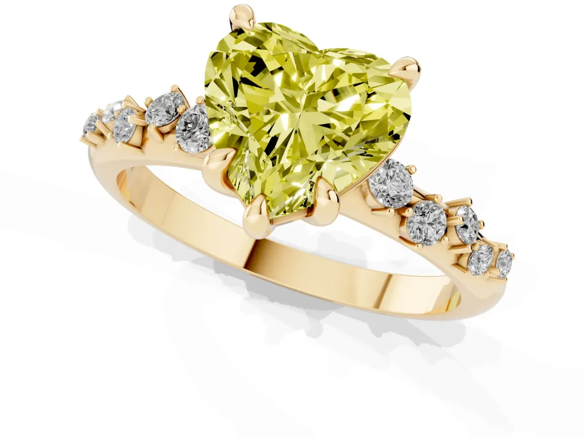 Fancy Yellow Heart Cut Cut Diamond Vine Band with Four-Prong Setting Yellow gold