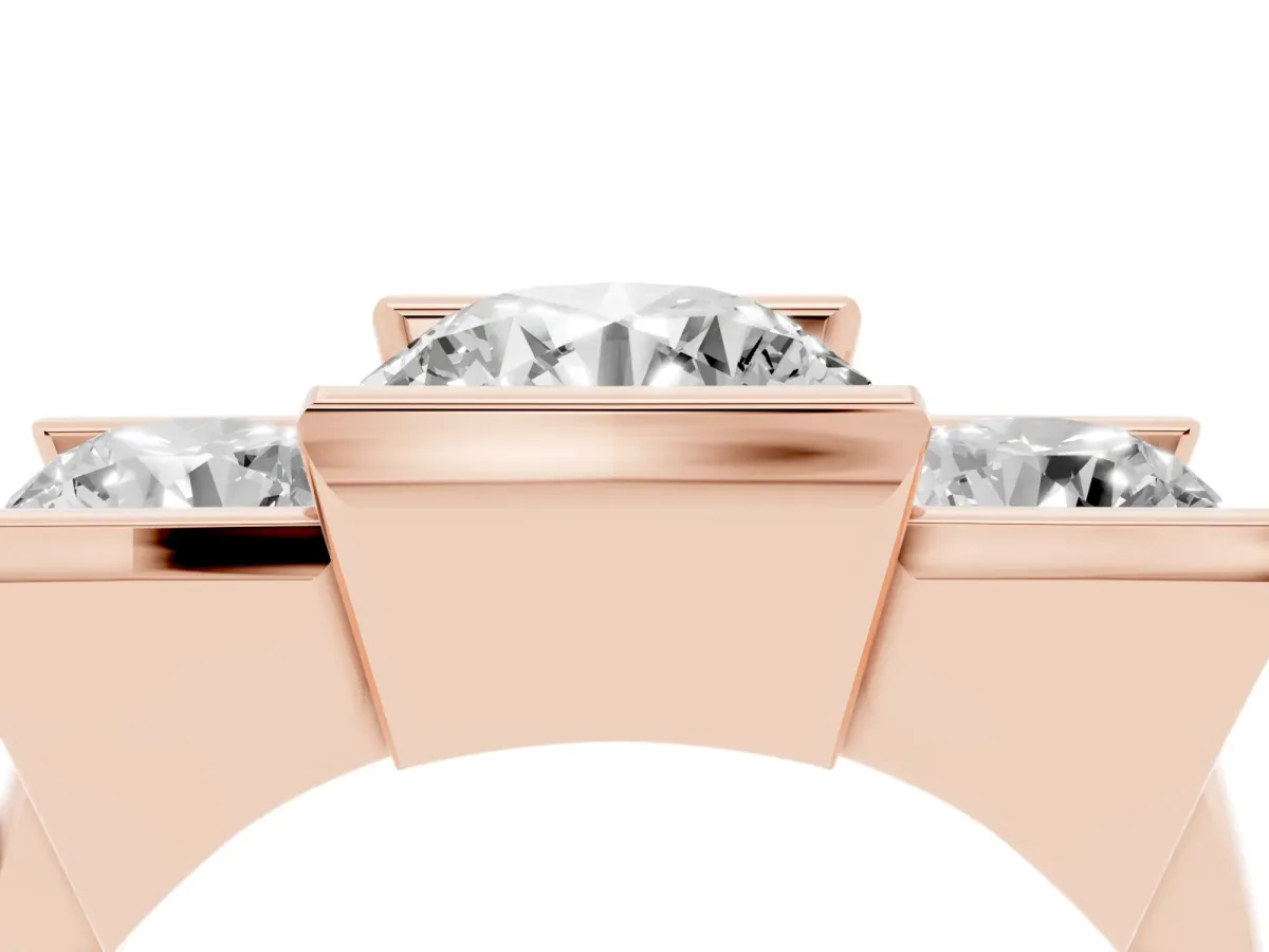 Three Stone Round Cut Cut Channel Set Diamond Ring Rose gold