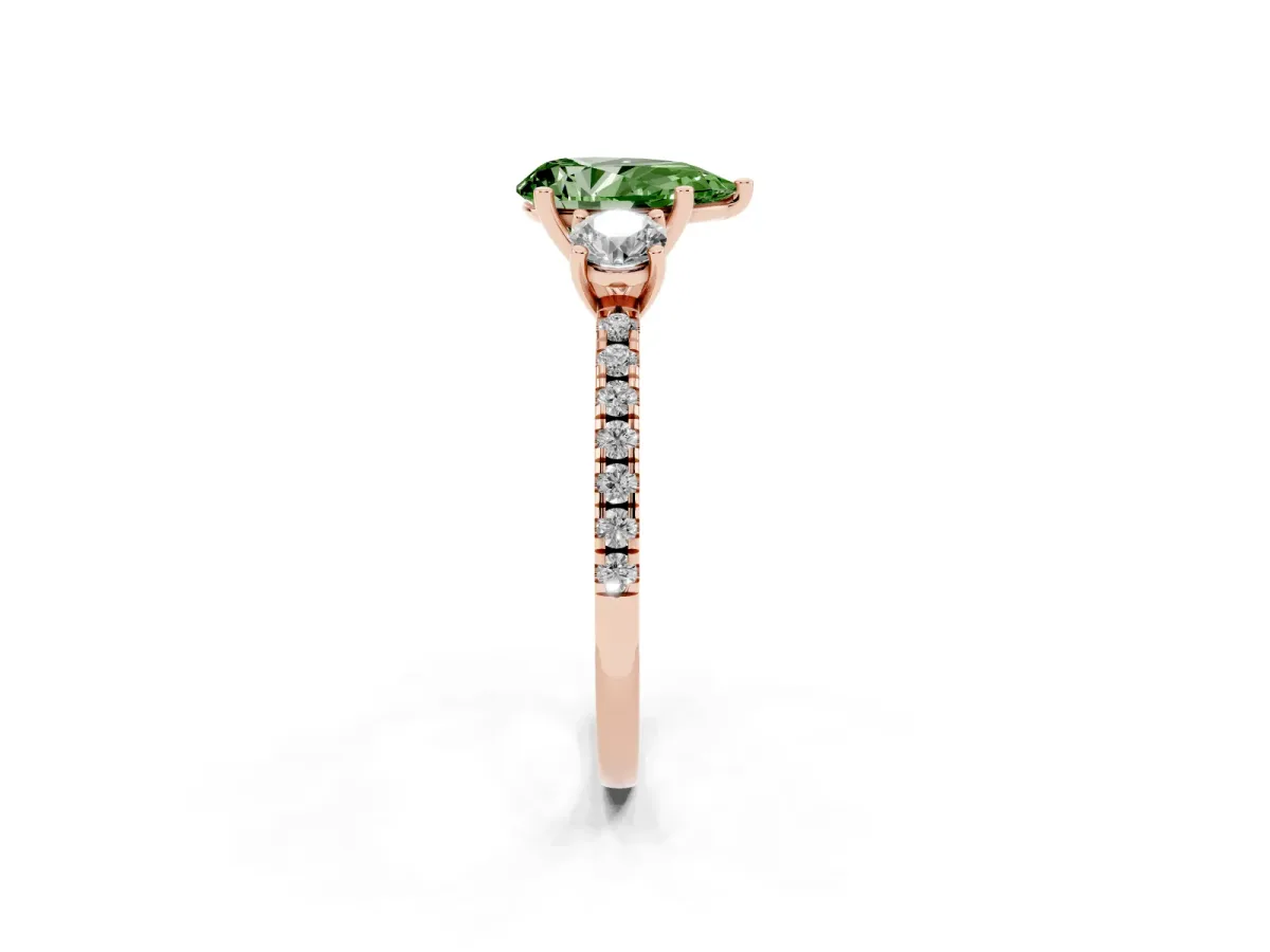 Fancy Green Three-Stone Pear Cut Cut Diamond Pavé Band with Prong Setting Rose gold