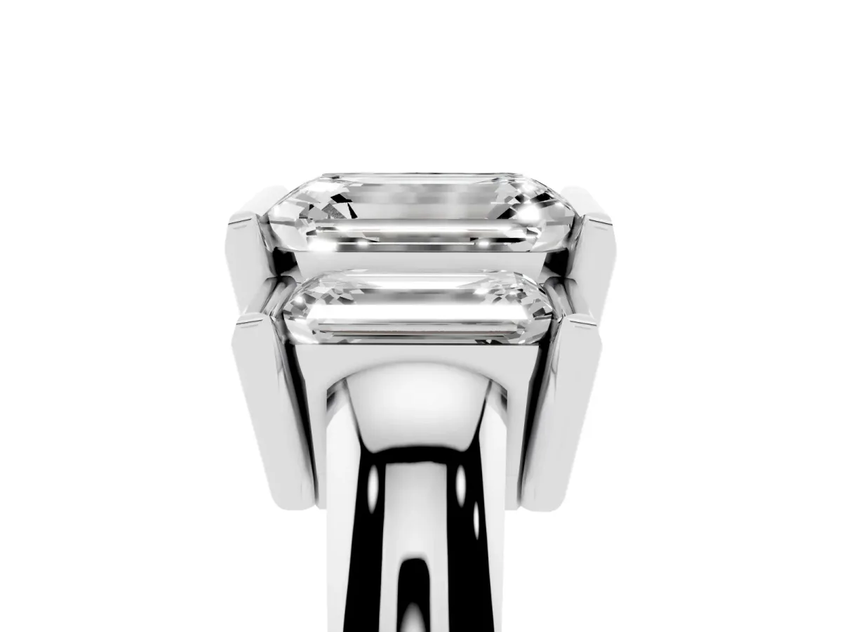 Three Stone Emerald Cut Cut Channel Set Diamond Ring Platinum