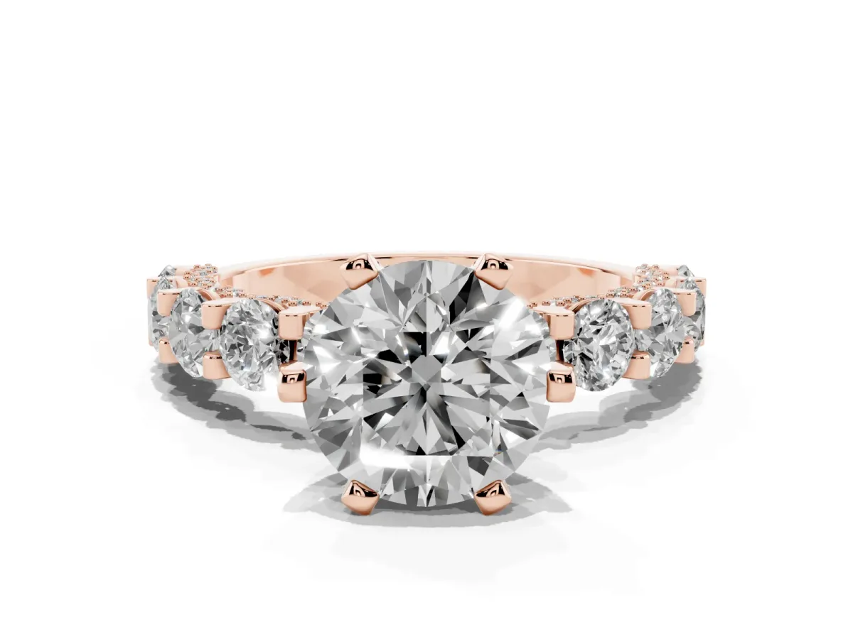 Round Diamond Mens Ring with Graduated Side Stones Rose gold