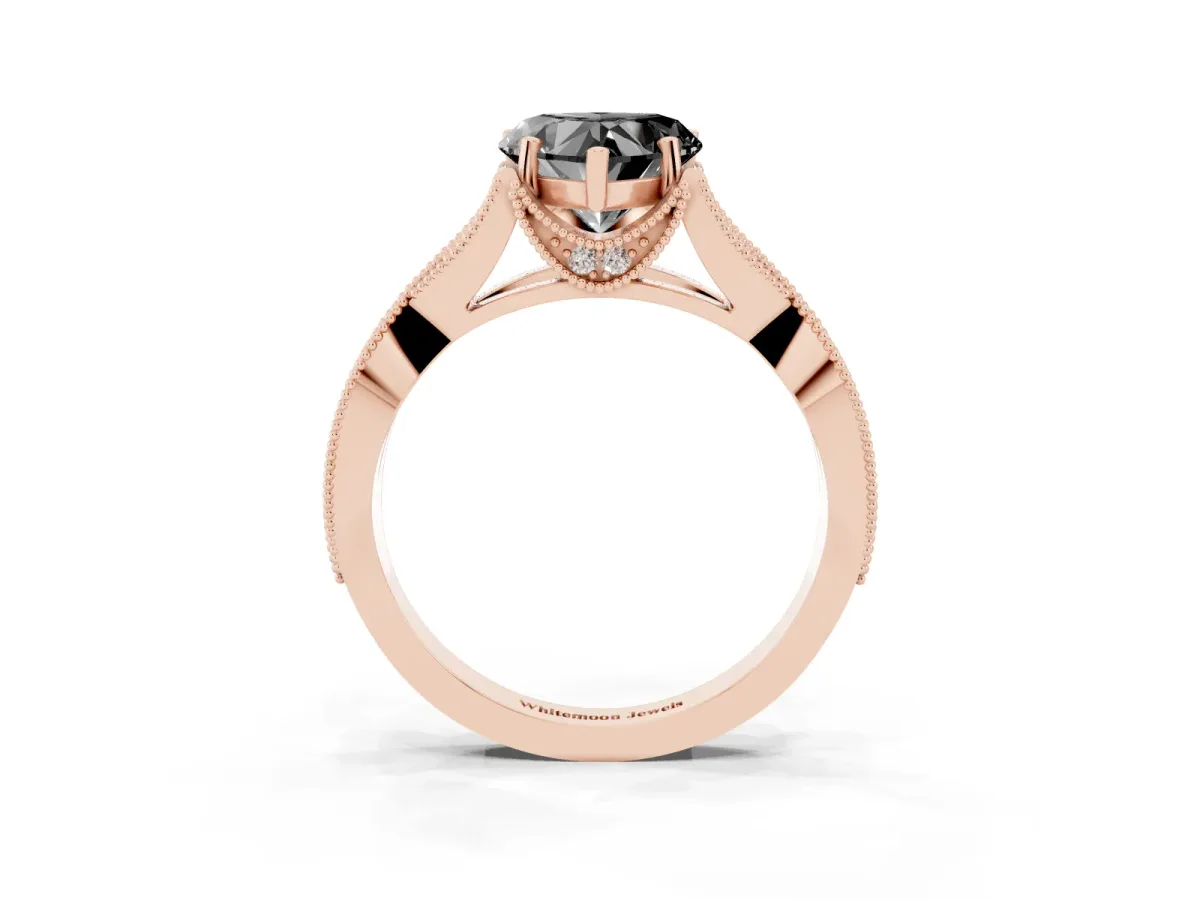 Fancy Black Heart Cut Cut Diamond Twisted Band with Milgrain Pave Setting and Four-Prong Setting Rose gold