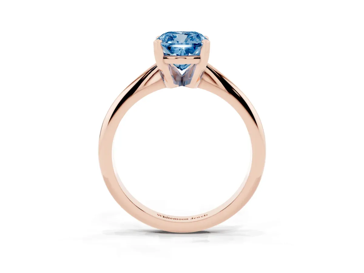 Fancy Blue Cushion Cut Cut Solitaire Ring with Four-Prong Setting on a Classic Band Rose gold