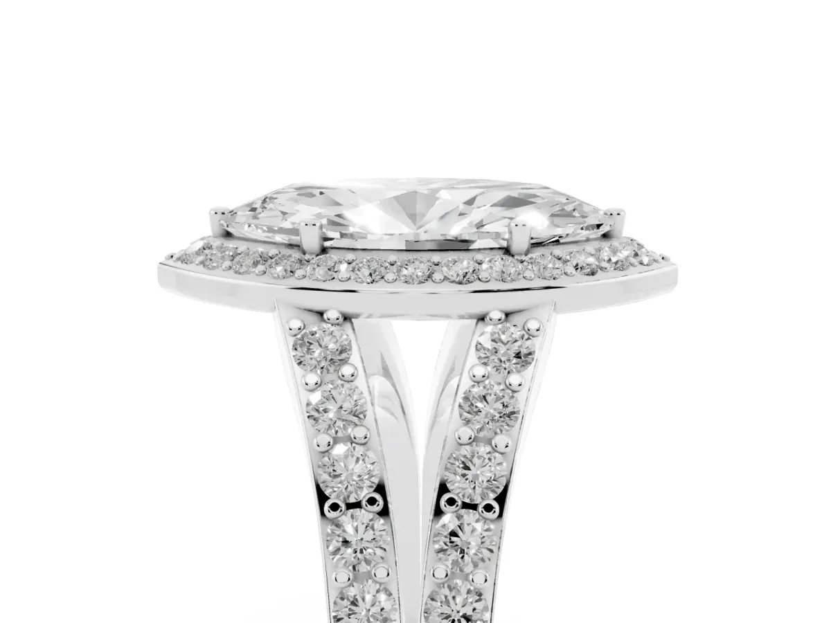 Marquise Cut Diamond Split Shank Halo Ring with Four-Prong Setting Platinum
