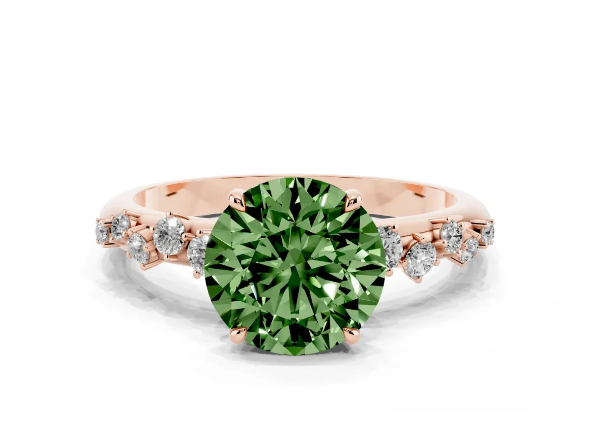 Fancy Green Round Cut Diamond Cluster Prong-Set Solitaire Ring Rose gold