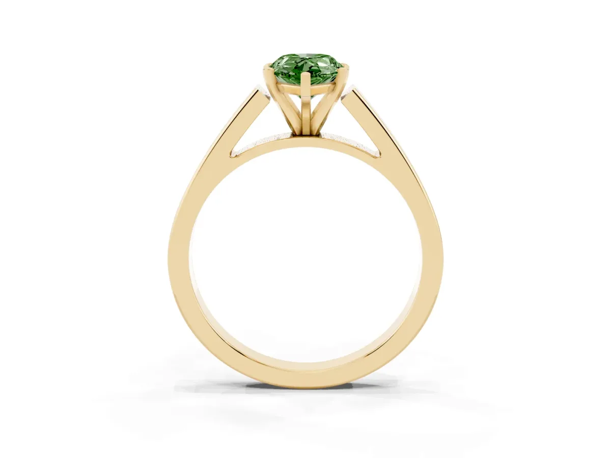 Fancy Green Pear Cut Solitaire Engagement Ring with Four-Prong Setting and Tapered Band Yellow gold