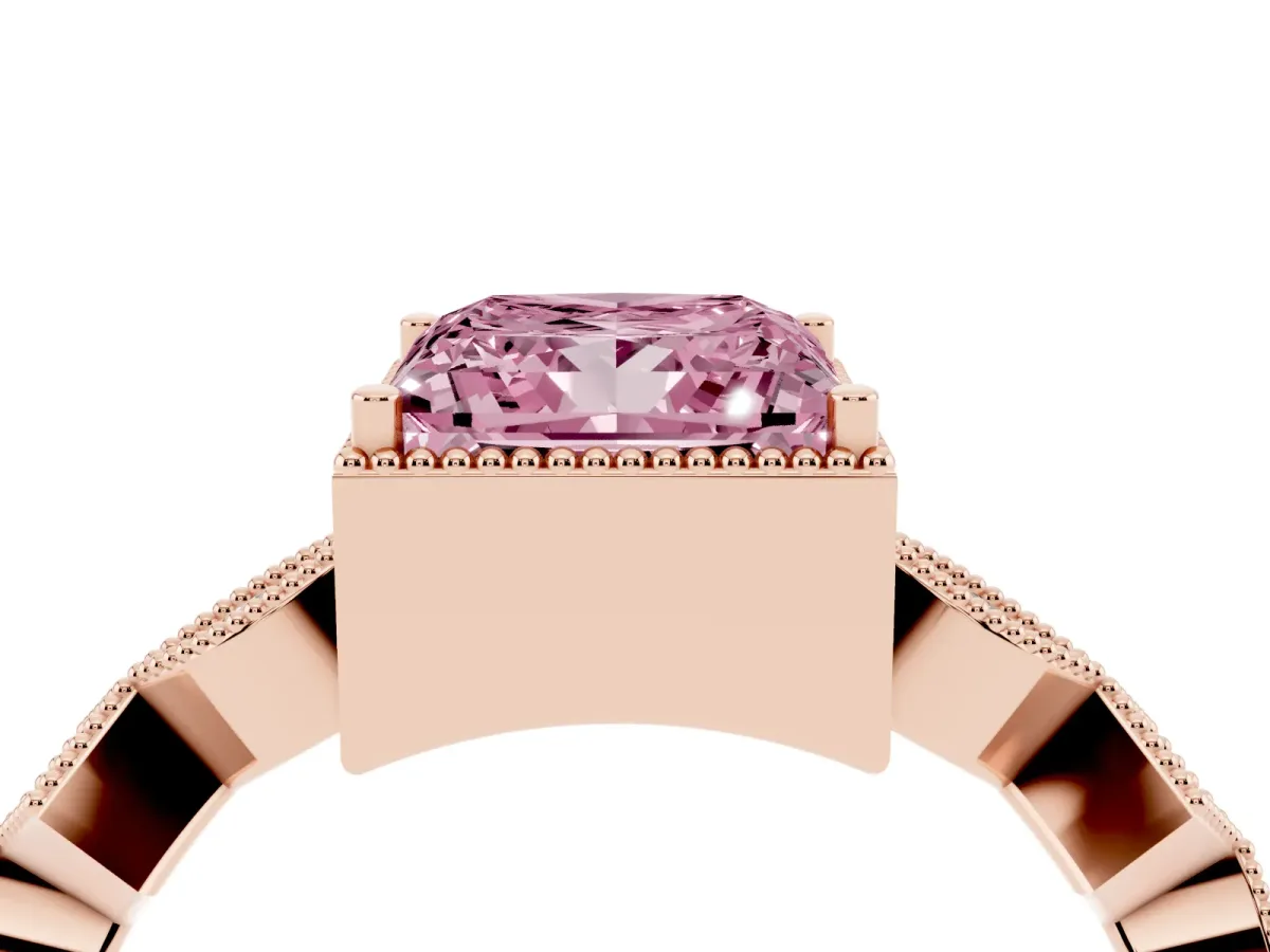 Fancy Pink Princess Cut Milgrain Marquise Diamond Twist Band Ring Rose gold