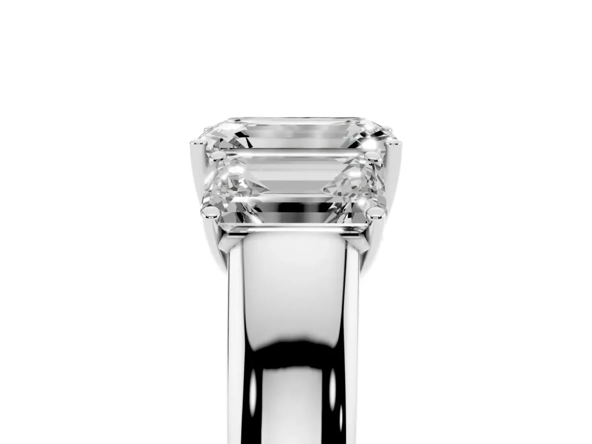 Three-Stone Emerald Cut Cut Diamond Ring with Prong Setting and Classic Band Silver