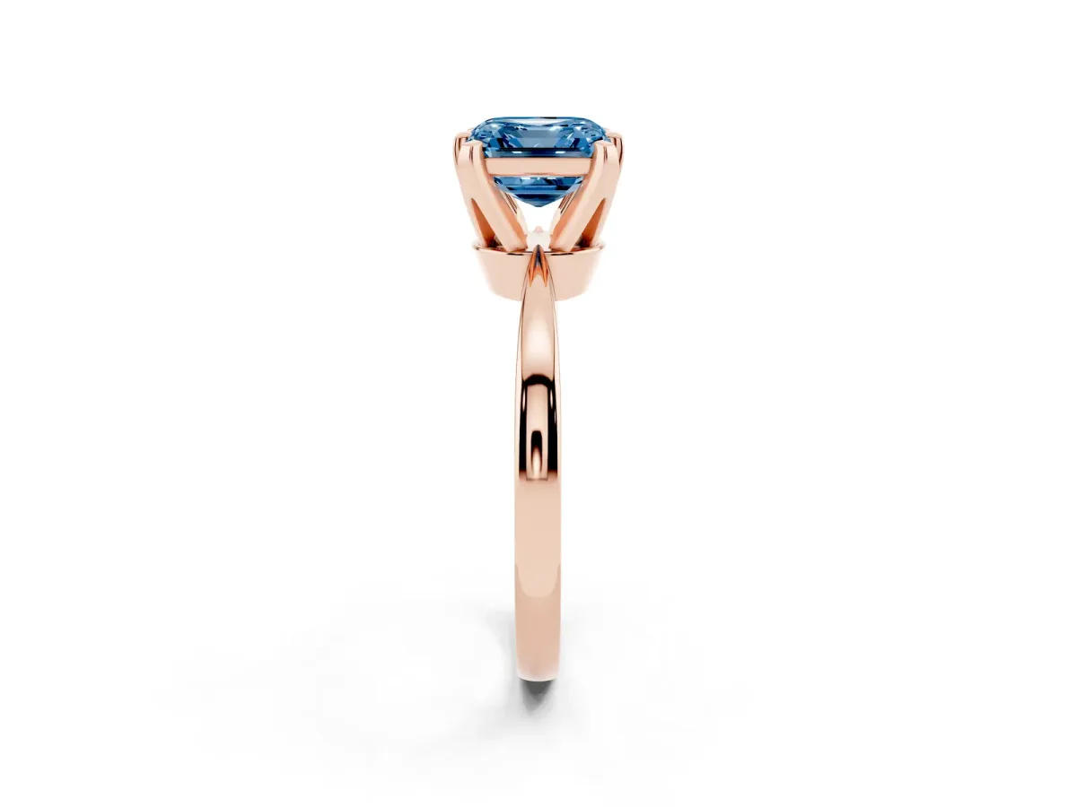 Fancy Blue Asscher Cut Solitaire Engagement Ring with Six-Prong Setting and Tapered Band Rose gold