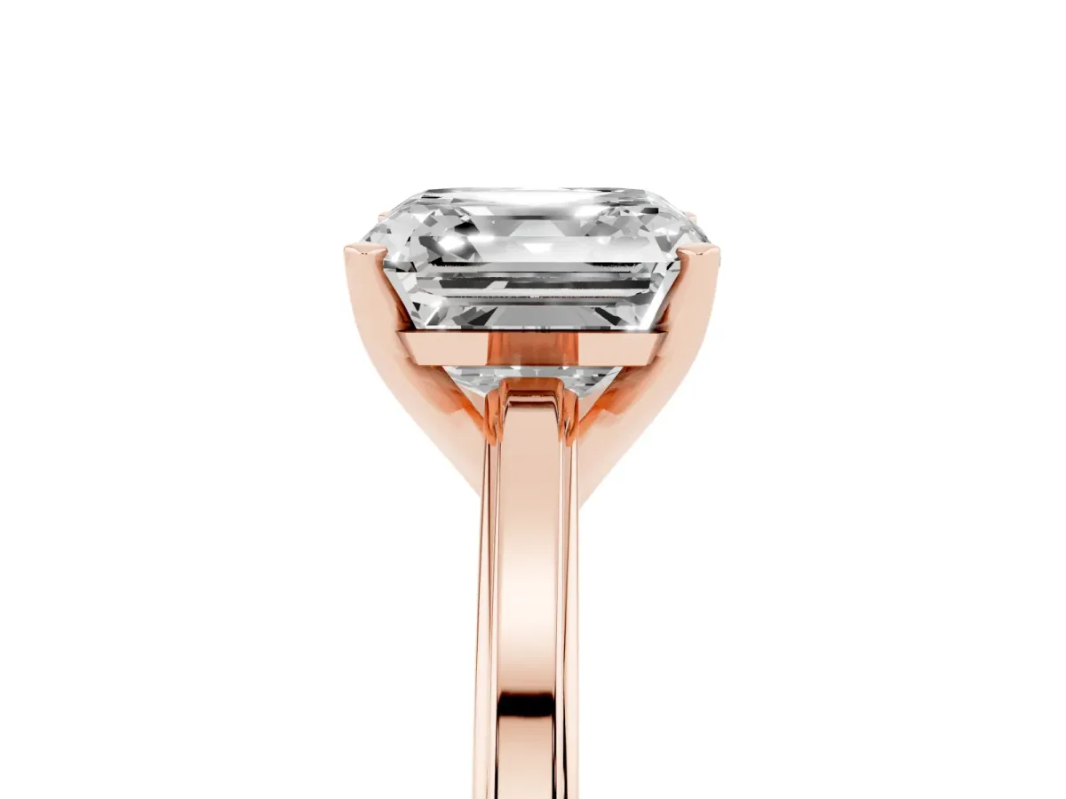 Asscher Cut Solitaire Diamond Ring with Four-Prong Setting and Classic Band Rose gold