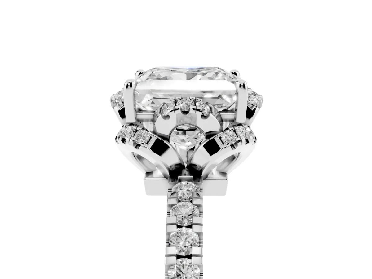 Princess Cut Halo Diamond Pave Band Ring with Four-Prong Setting Silver