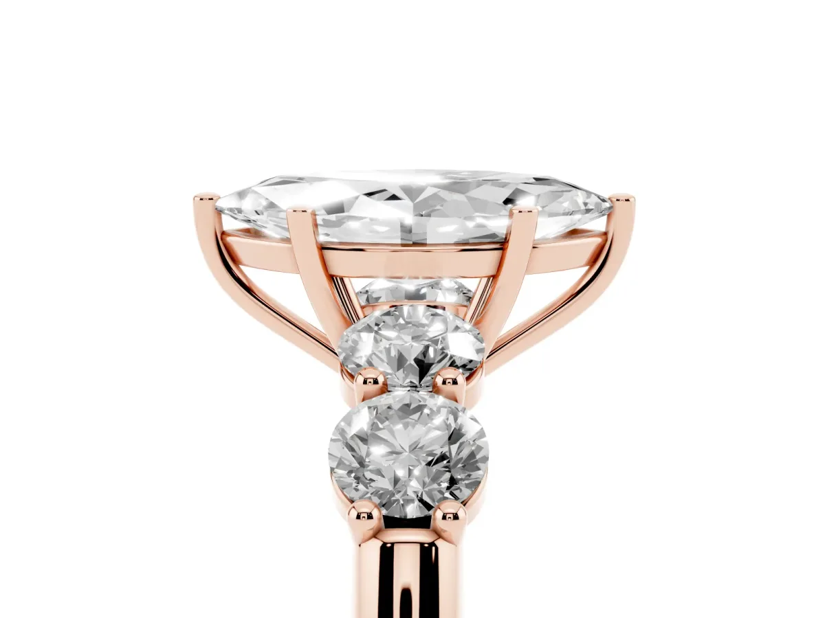 Marquise Cut Cut Five-Stone Prong Set Diamond Ring with Classic Band Rose gold