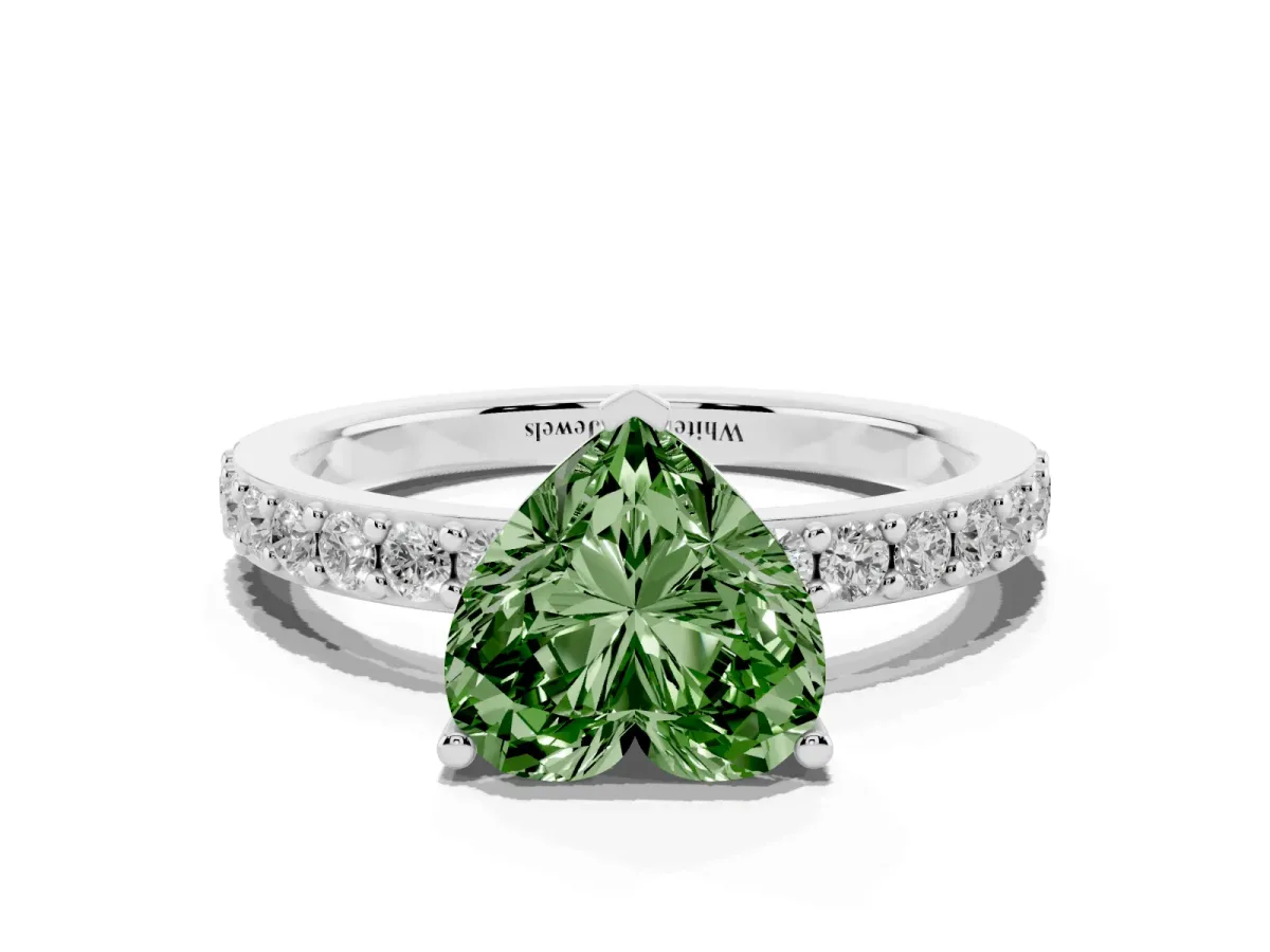 Fancy Green Heart Cut Cut Diamond Solitaire with Pave Band and Four-Prong Setting Silver
