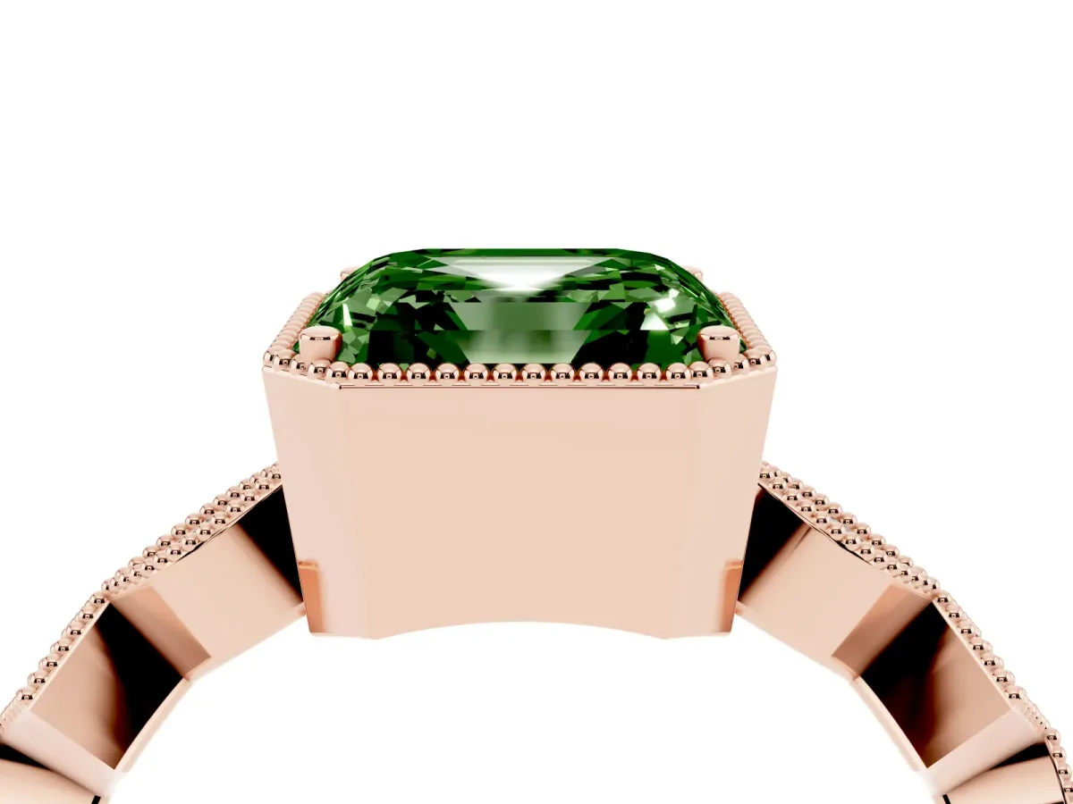 Fancy Green Asscher Cut Milgrain Marquise Diamond Twist Band Ring Rose gold