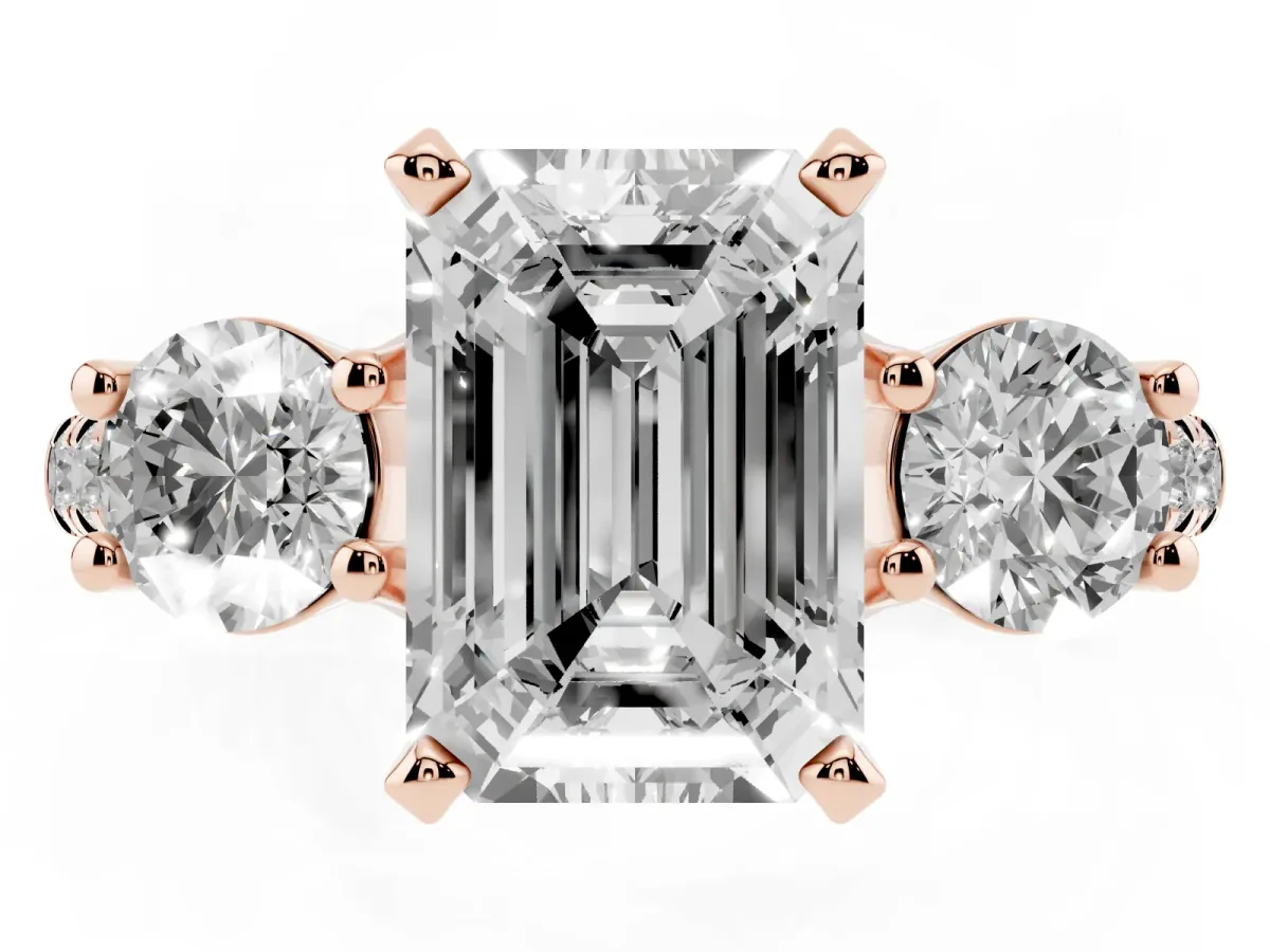 Three-Stone Emerald Cut Diamond Pavé Band with Four-Prong Setting Rose gold