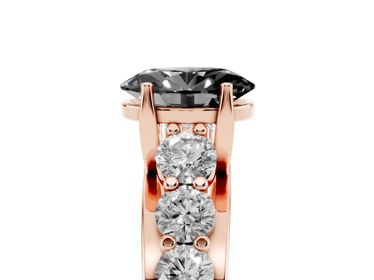 Fancy Black Oval Cut Diamond Engagement Ring with Pavé Band and Four-Prong Setting Rose gold