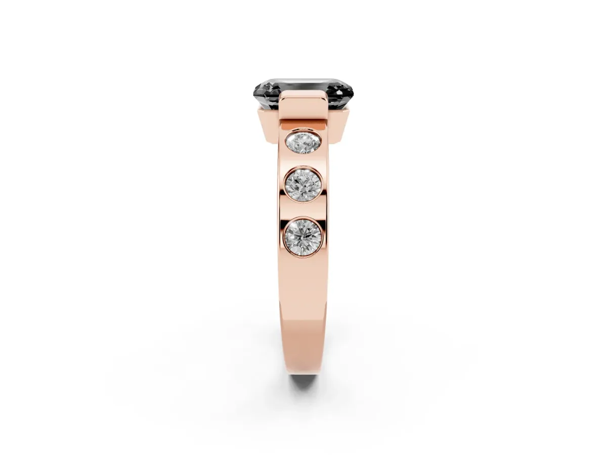 Fancy Black Emerald Cut Brilliant Channel-Set Diamond Ring with Bezel Prong Setting Rose gold