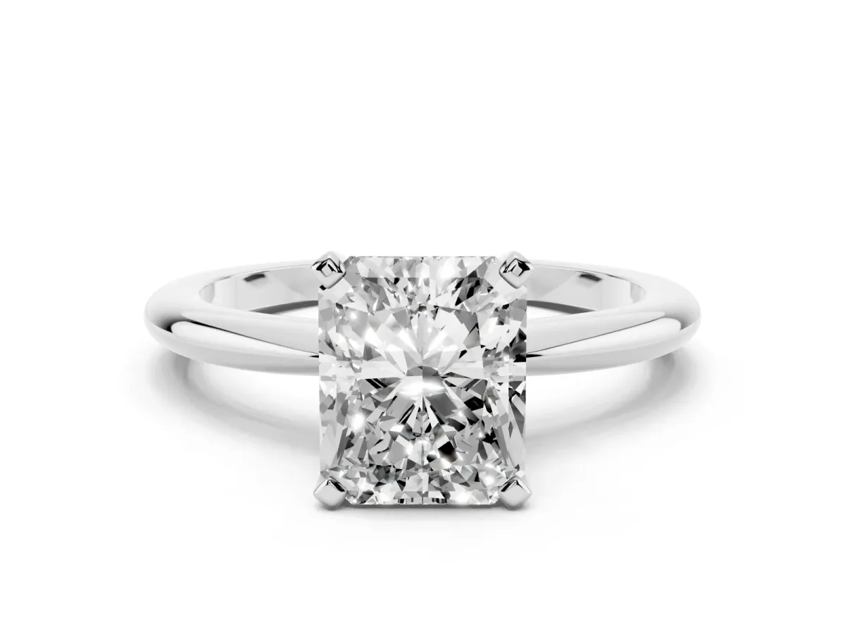 Radiant Cut Diamond Solitaire Ring with Prong Setting and Classic Band Silver