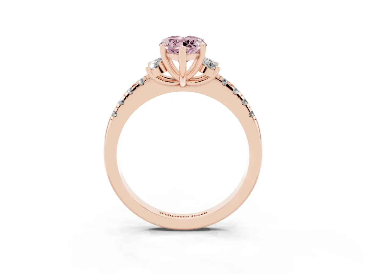 Fancy Pink Marquise Cut Diamond Three-Stone Pave Band with Four-Prong Setting Rose gold