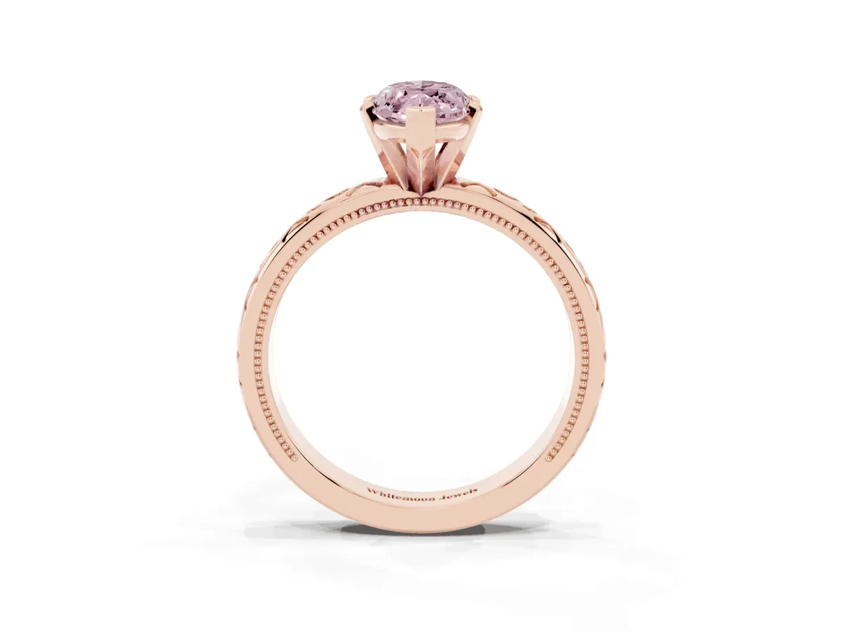 Fancy Pink Marquise Cut Solitaire Engagement Ring with Scrollwork Band and Four-Prong Setting Rose gold