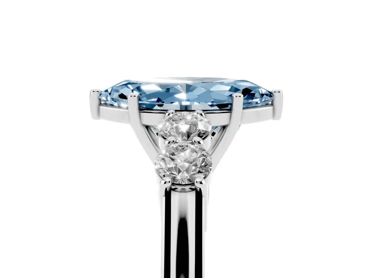 Fancy Blue Marquise Cut Cut Diamond Five-Stone Prong Set White Gold Ring Platinum