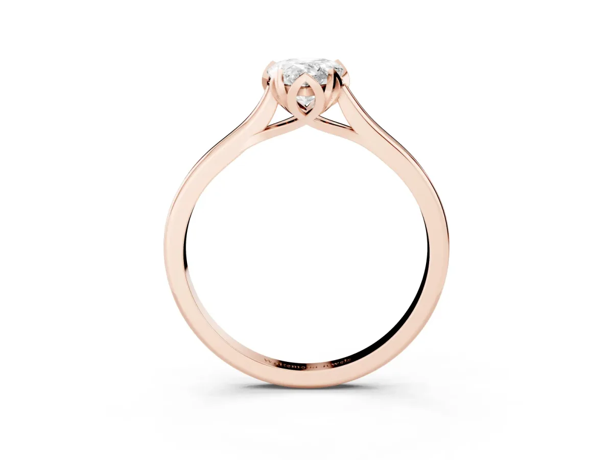 Pear Cut Diamond Solitaire Ring with Flower Prong Setting and Classic Band Rose gold