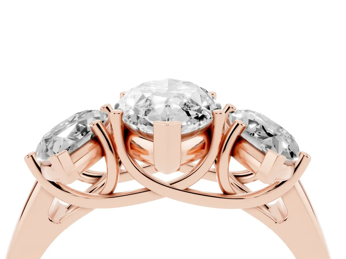 Three-Stone Marquise Cut Diamond Engagement Ring with Prong Setting Rose gold