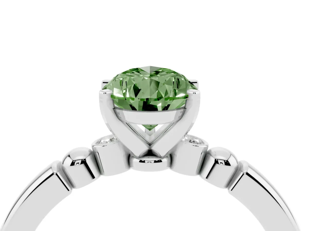 Fancy Green Pear Cut Solitaire Beaded Band with Four-Prong Setting Silver