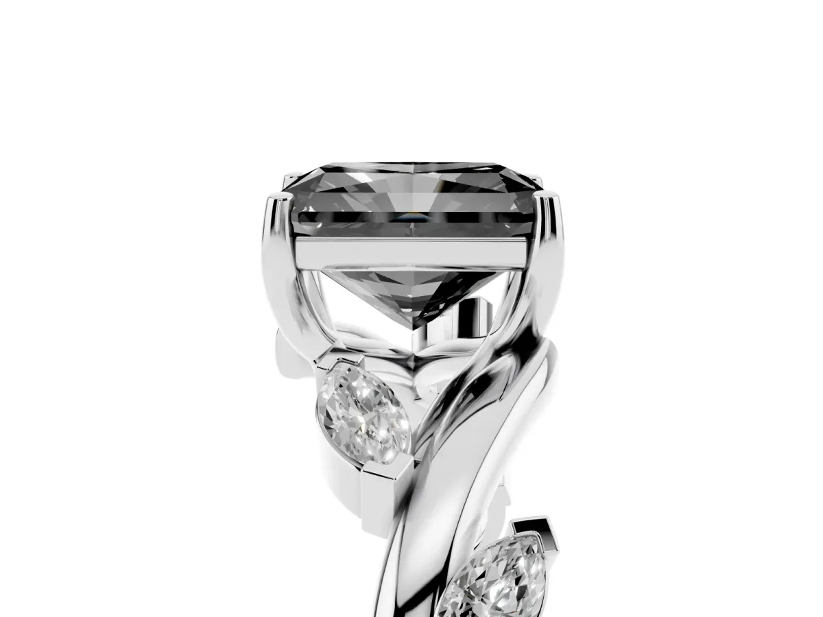 Fancy Black Radiant Cut Solitaire Twisted Band Marquise Accent Prong Setting Ring Platinum