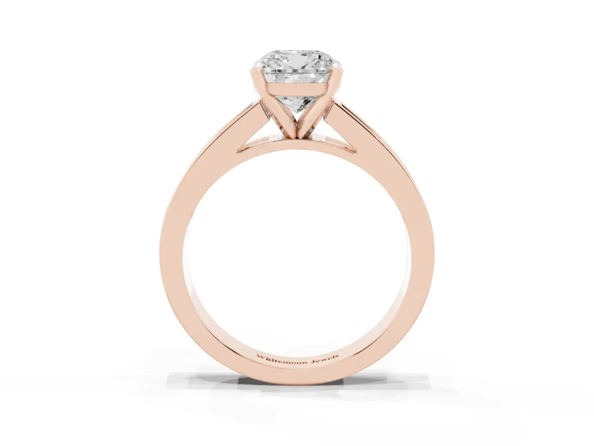 Cushion Cut Solitaire Diamond Ring with Channel-Set Band and Four-Prong Setting Rose gold
