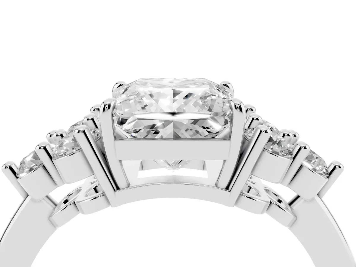 Princess Cut Brilliant Diamond Cluster Accent Solitaire Ring with Prong Setting Silver