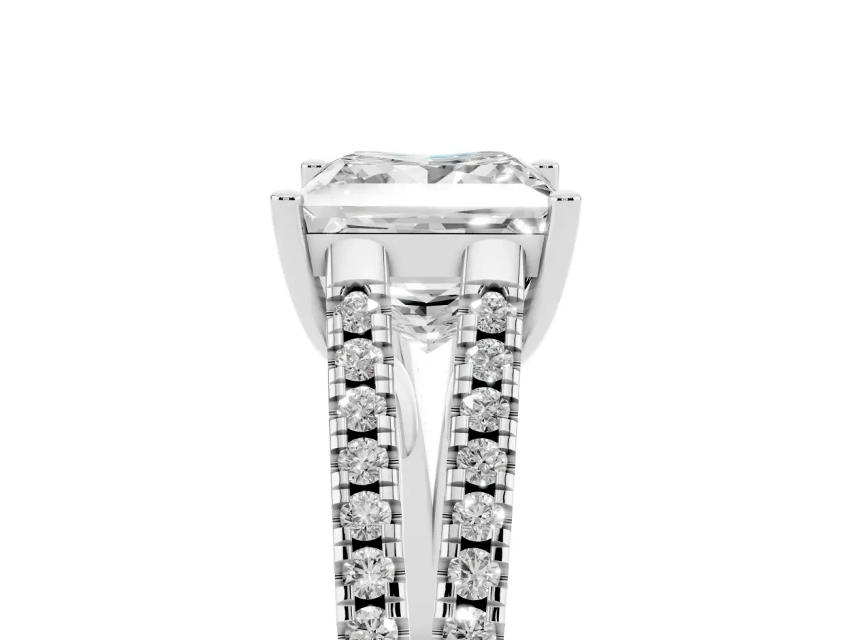 Princess Cut Diamond Solitaire Engagement Ring with Split Shank Pavé Band Silver